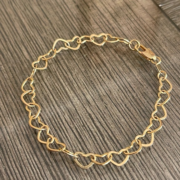 Vintage GHELLER Gold Filled 18 kt Gold Heart Link Bracelet 7 3/4” - Picture 4 of 14